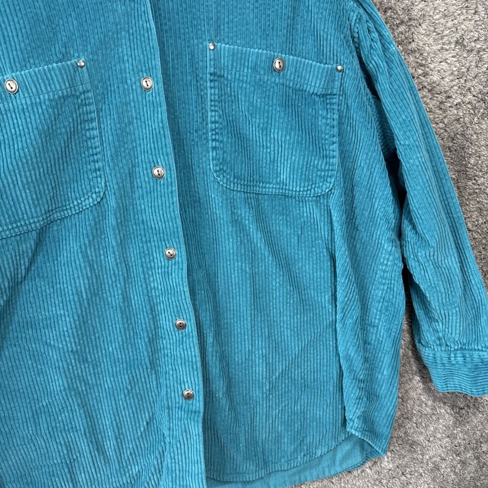 Vintage Teal Corduroy Women’s Shirt Button Up Collared Shacket 1X 90s Classic - Picture 6 of 8